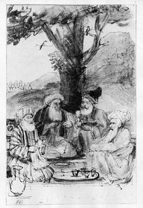 Cuatro orientales sentados bajo un árbol de Rembrandt van Rijn